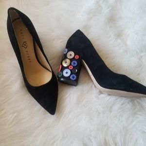 Black Suede Button Heels !EVERYTHING GOES!